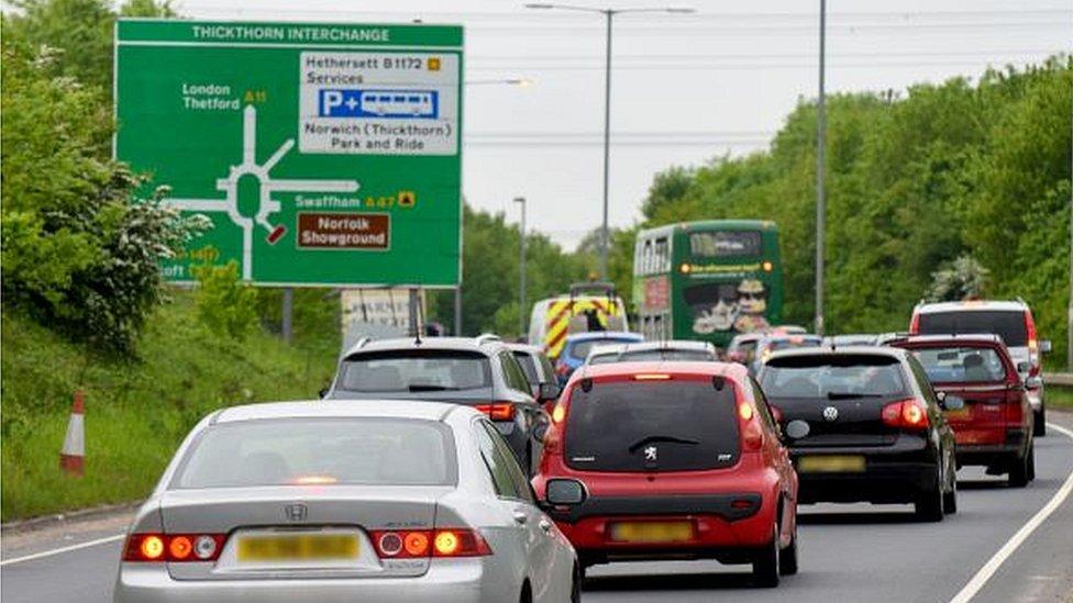 Cars at Thickthorn roundabout, Norwich