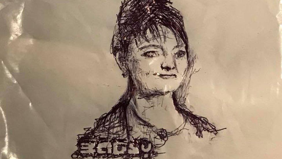 Image of Plaid Cymru leader Leanne Wood drawn by Bagsy on a carrier bag