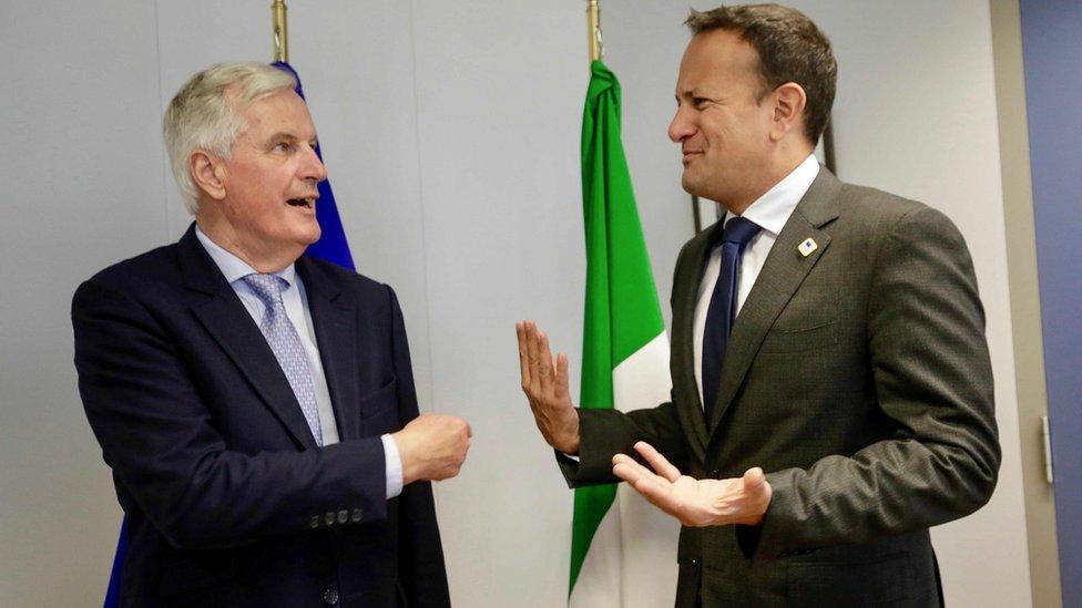 EU chief Brexit negotiator Michel Barnier Leo Varadkar meet on the sidelines of an European Council Summit in Brussels on 20 June