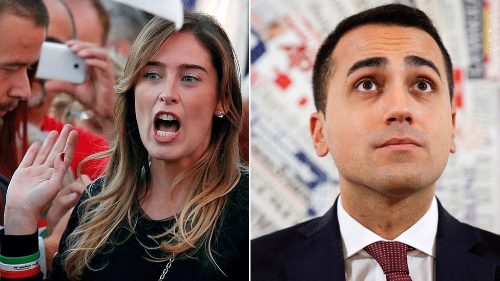 File pics of Italian Reform minister Maria Elena Boschi and Five Star's Luigi Di Maio