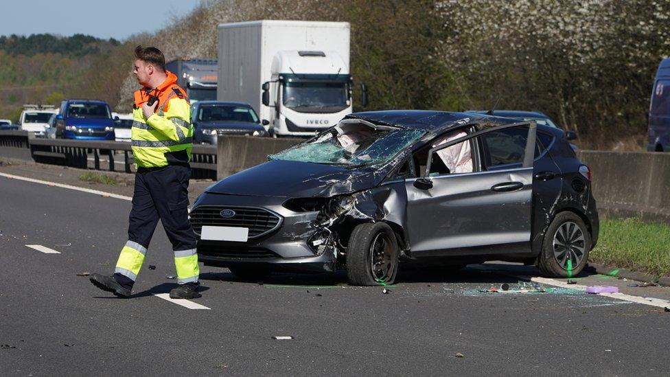 The damaged car