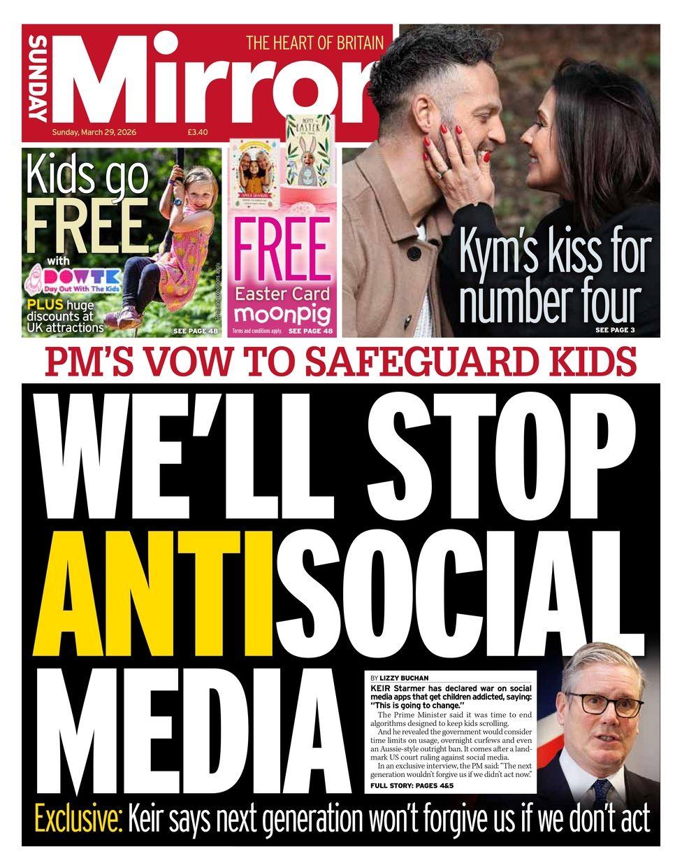 Titulli në faqen e parë të gazetës Sunday Mirror thotë: "Do t'i japim fund mediave antisociale".