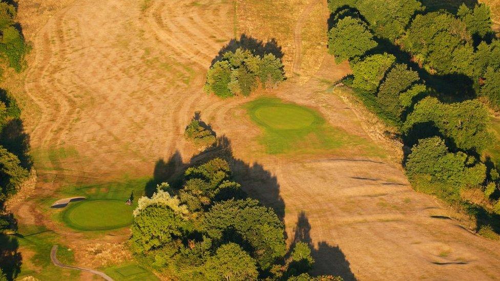 The dried out greens and fairways of Ashton Court Golf Course, near Bristol, where the prolonged dry conditions, have left the parched land turning from green to brown.