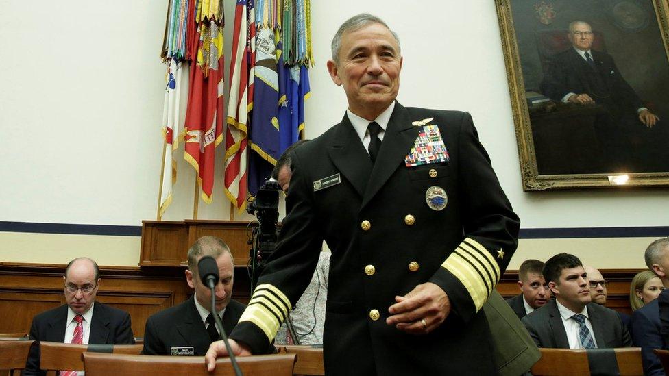 Admiral Harry Harris prepares to testify before a House armed services committee hearing on "Military Assessment of the Security Challenges in the Indo-Asia-Pacific Region" in Washington, 26 April 2017