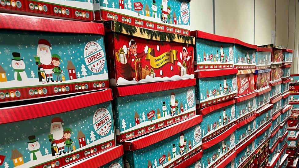 Christmas boxes at AberNecessities base