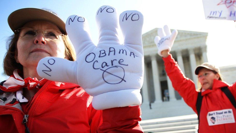 Anti-Obamacare protestors gather at the Supreme Court.