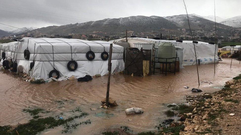 Flooded refugee camp in Lebanon