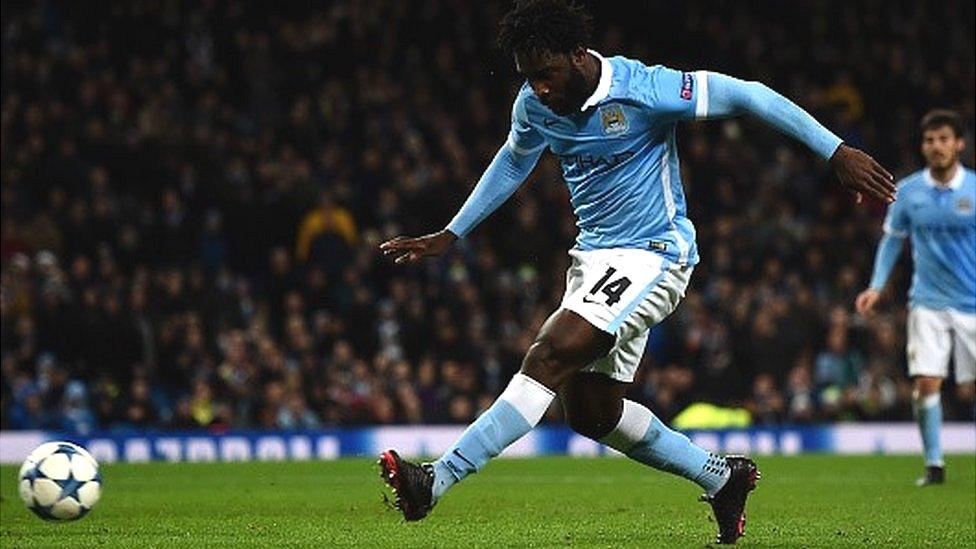 Wilfred Bony of Manchester City scores