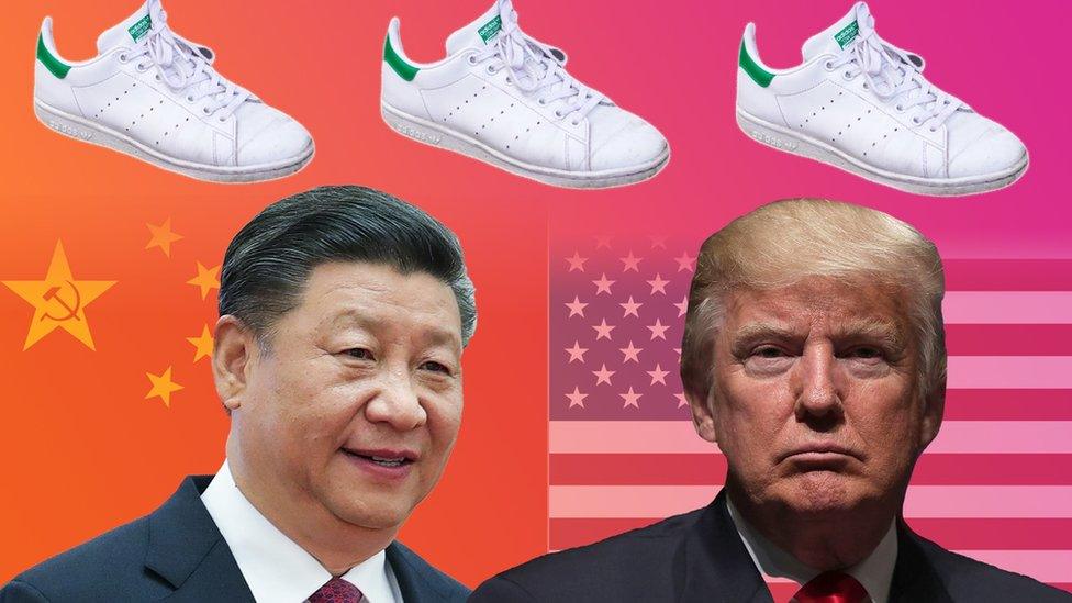 US president Donald Trump Chinese president Xi Jinping and some white trainers