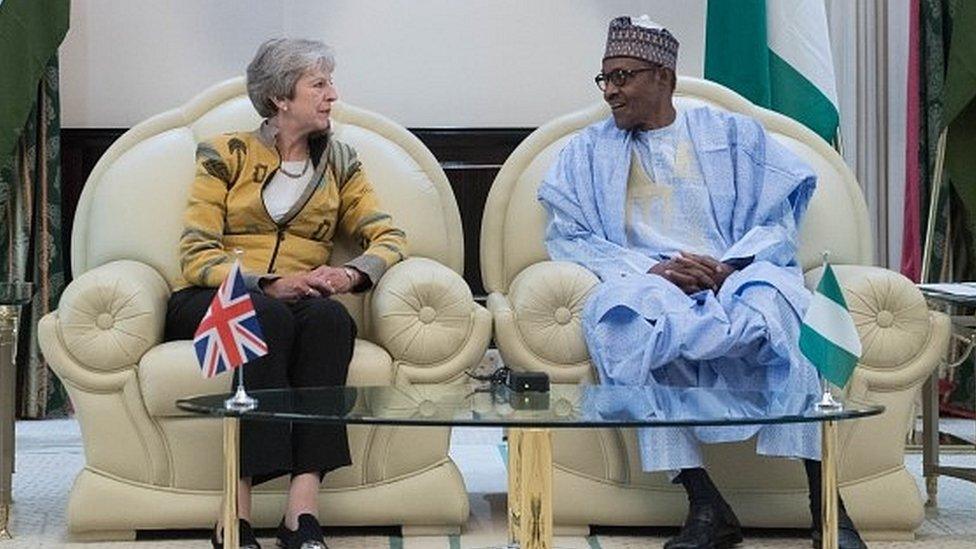 Theresa May and Nigerian President Muhammadu Buhari