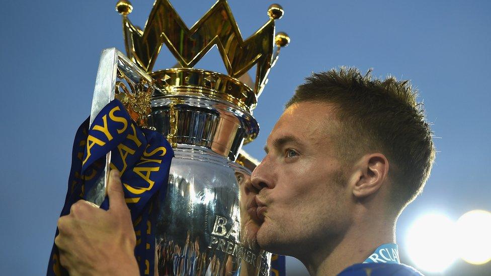 Jamie Vardy with the Premier League trophy