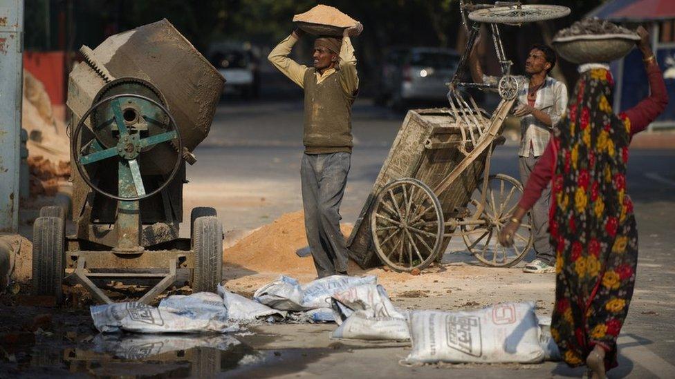 Construction workers in India