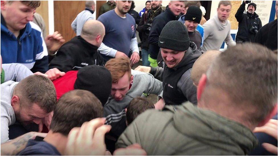 Hundreds of people in Sedgefield come together every year to take part in the annual Ball Game - part football, part rugby, part riot...