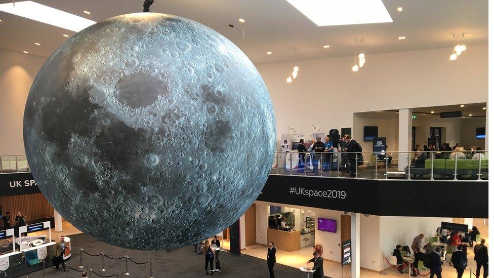 The foyer at the UK Space Agency conference at the International Conference Centre in Newport