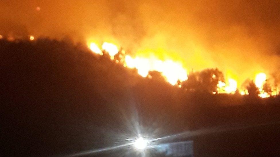 Flames on Kilvey Hill above Swansea