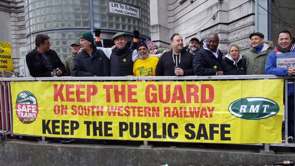 Workers on the picket line at Waterloo Station