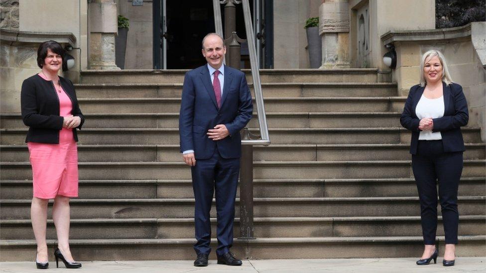 Micheal Martin meets First Minister Arlene Foster and Deputy First Minister Michelle O'Neill at Stormont Castle