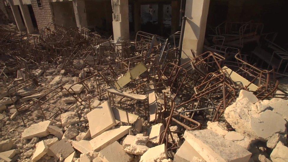 Remains of a school in west Aleppo