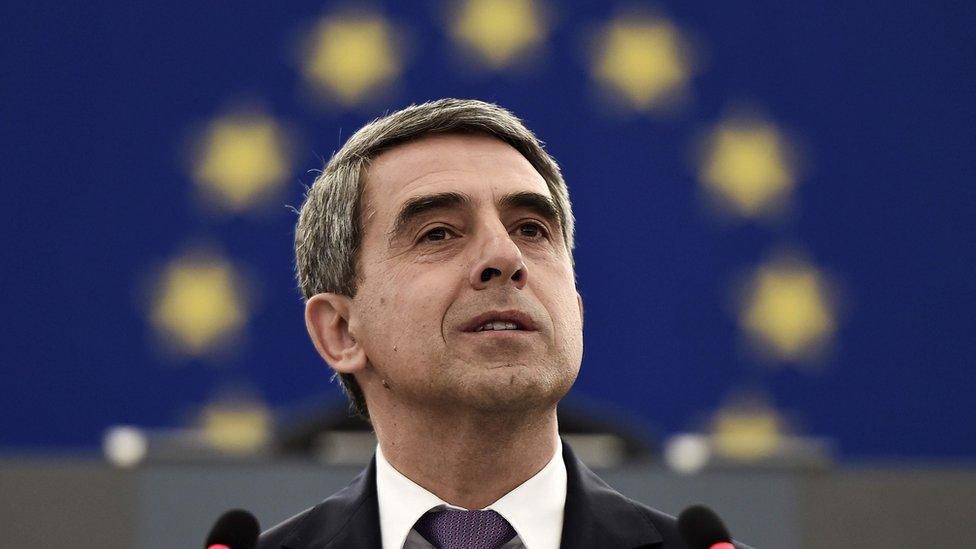 Bulgarian President Rosen Plevneliev delivers a speech during the plenary session of the European Parliament in Strasbourg, eastern France, on June 8, 2016.