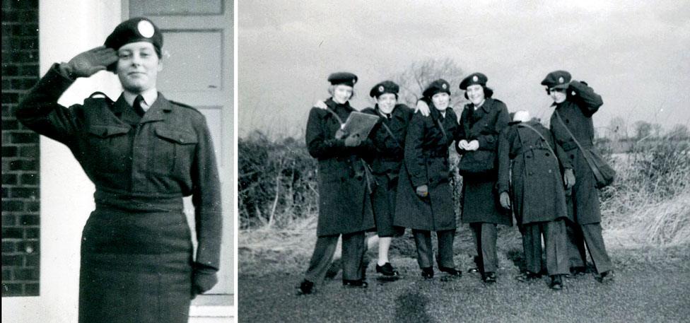 A group of women from the Women's Auxiliary Ferrying Squadron, including Pat Leckonby, posing together in the 1960s