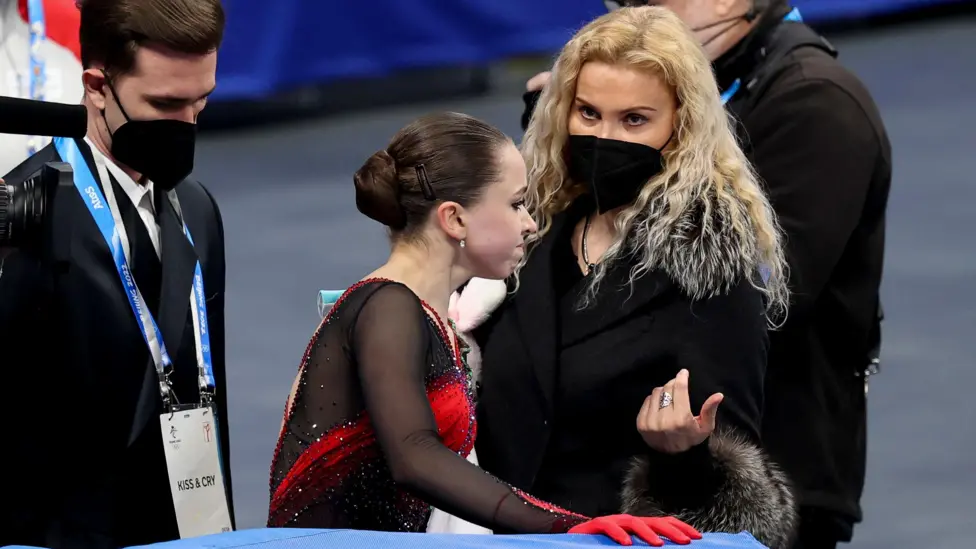 Eteri Tutberidze and Kamila Valieva at Beijing 2022