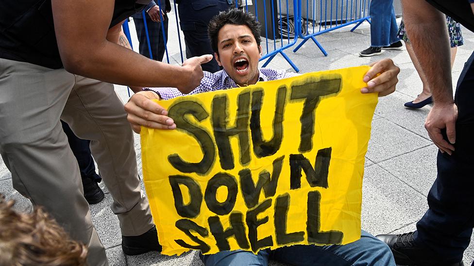 Protester outside Shell AGM