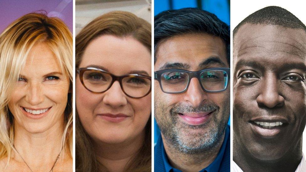 Jo Whiley, Sarah Millican, Sanjeev Kohli, and Michael Johnson