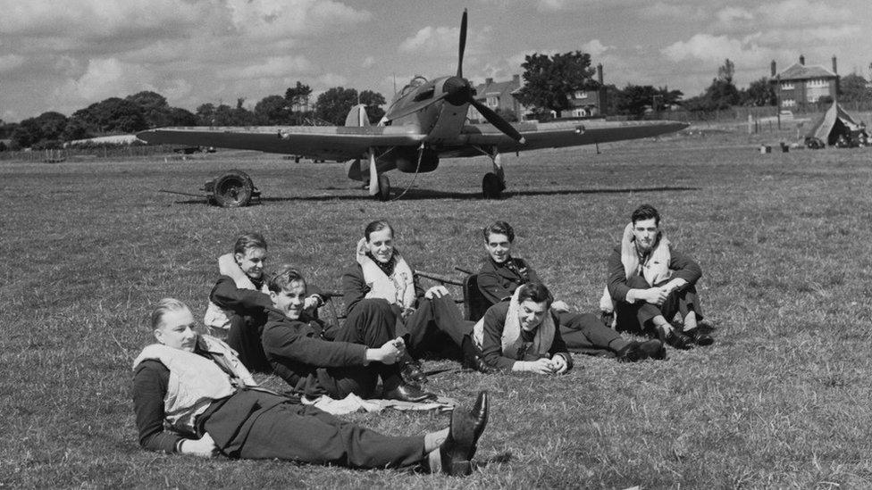 The seven men from 32 Squadron were snapped relaxing in between the battles