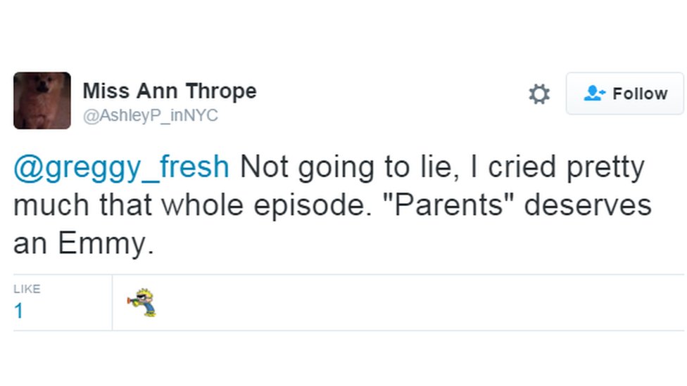 "Not going to lie, I cried pretty much that whole episode. Parents deserves an Emmy"