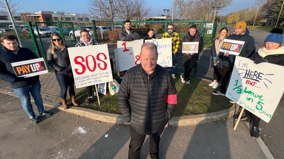 Teachers on strike outside Sarum Academy in Salisbury