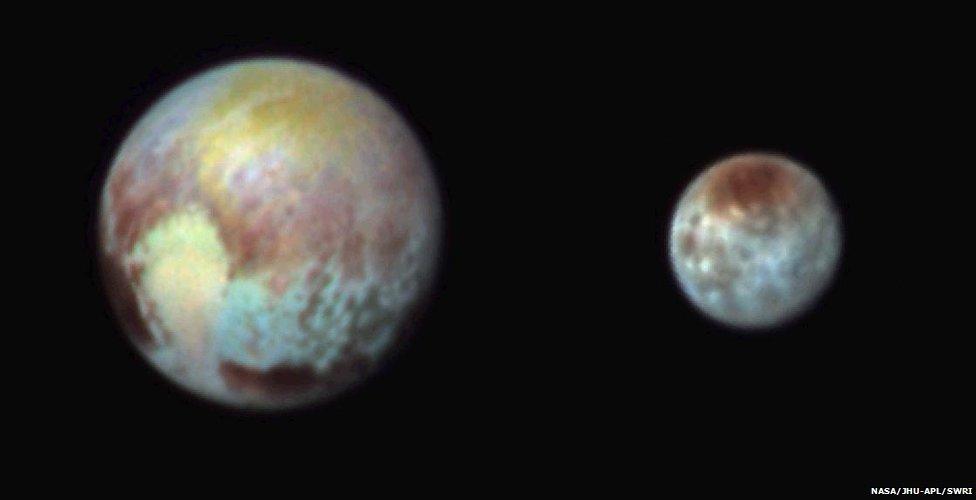 Pluto and Charon in stretched Ralph images