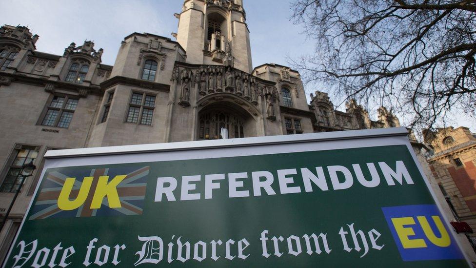 Pre-leave banner outside the Supreme Court