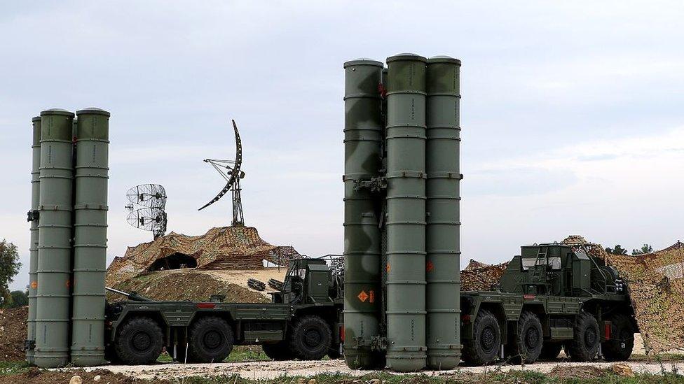 Russian S-400 Triumf S-400 Triumf missile system at the Russian Hmeimim military base in Latakia province, in the northwest of Syria, on December 16 2015