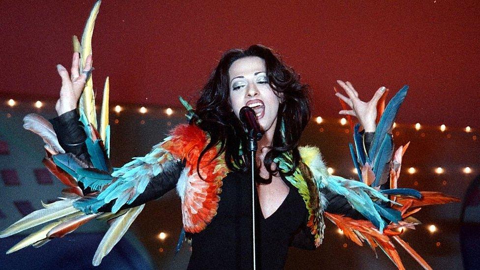 Dana International representing Israel in the Eurovision Song Contest 1998 in Birmingham