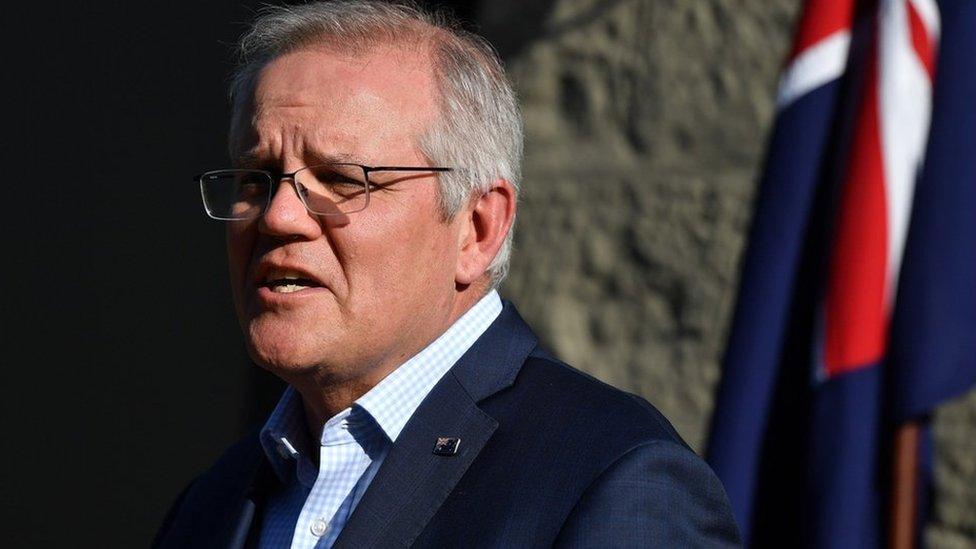 Australian Prime Minister Scott Morrison speaks to the media during a press conference at Kirribilli House in Sydney, Australia, 19 September 2021.