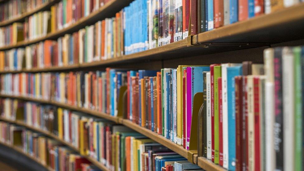 Books on bookshelves