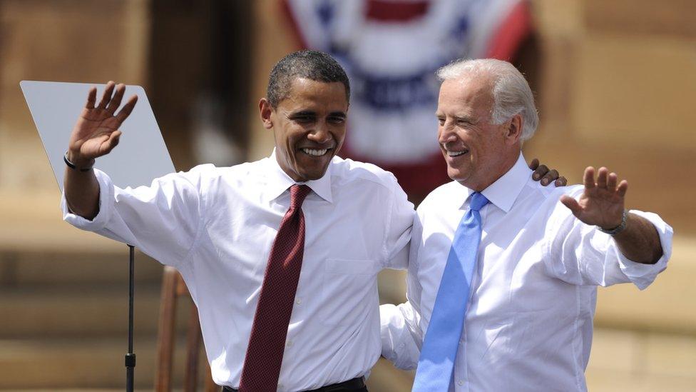 Barack Obama and Joe Biden at an election event in 2008