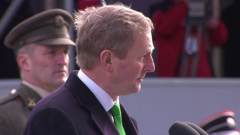 Acting Taoiseach (Irish prime minister) Enda Kenny addressed the crowd outside the GPO in Dublin