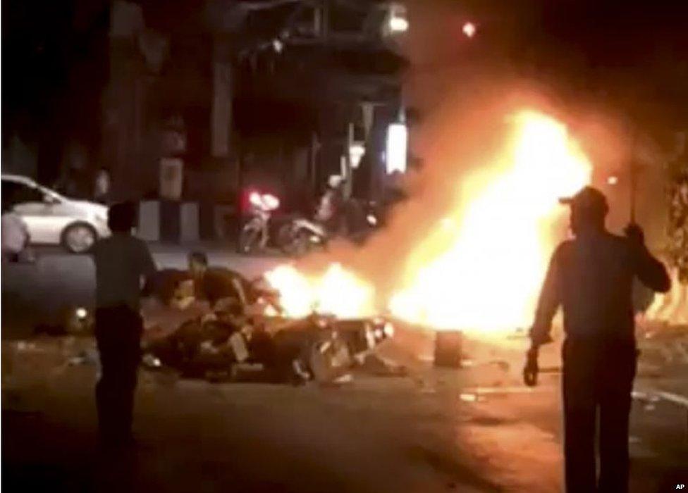 Vehicle on fire after blast in Bangkok