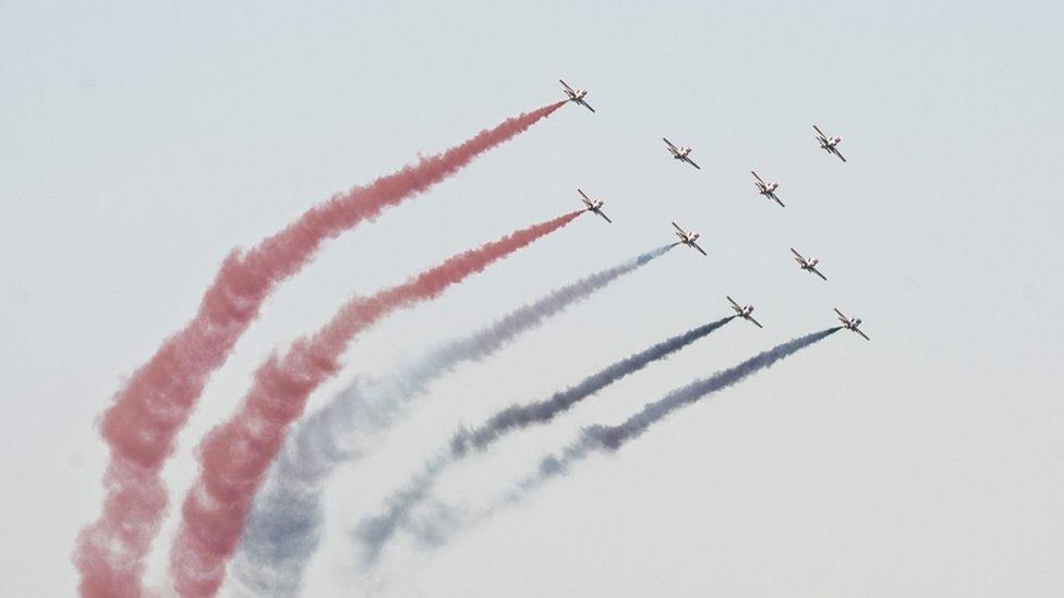 Egyptian jet fighters trail smoke as they fly over Cairo, on June 30, 2016 during a celebration of the third anniversary of the protests that led to the ousting of Islamist president Mohamed Morsi by current President, Abdel Fattah al-Sis
