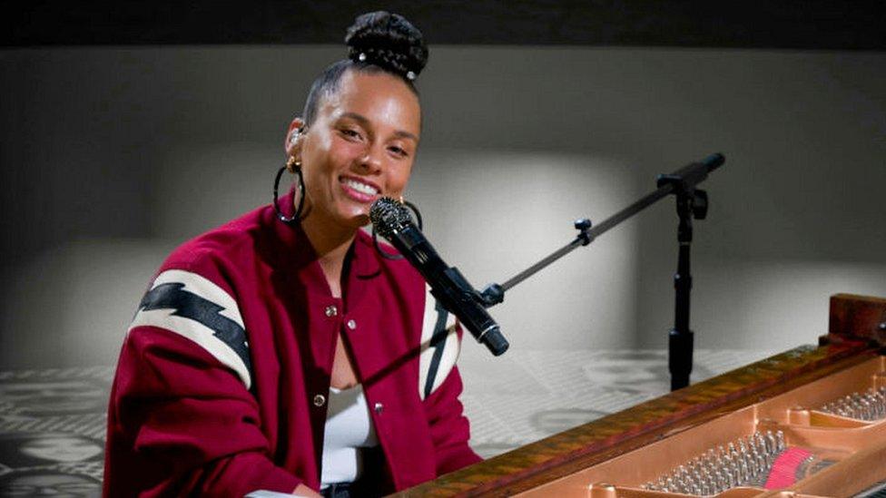 Alicia Keys performs at the piano in May 2020