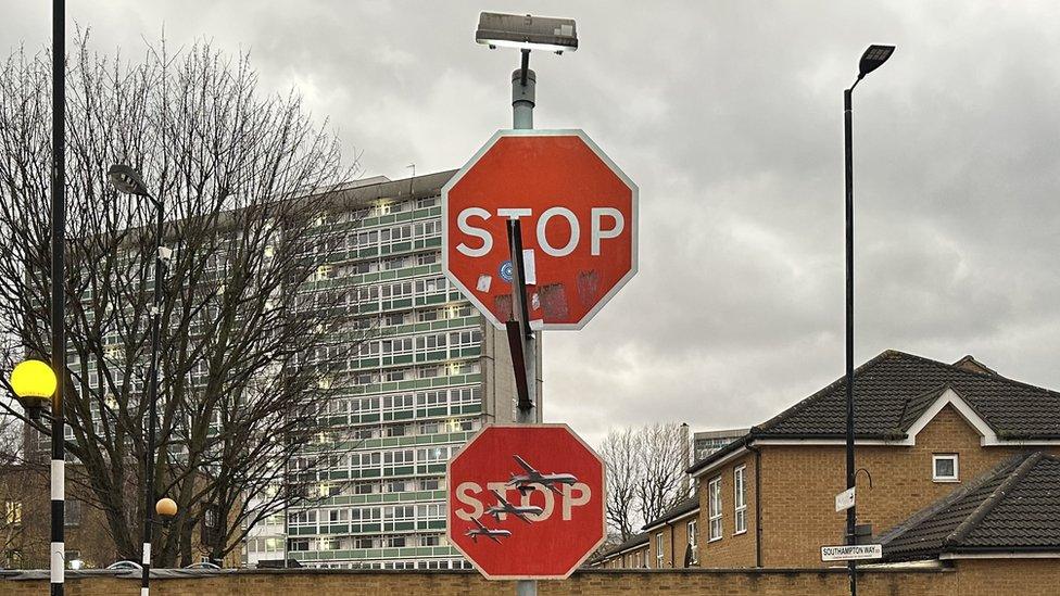 A new version of the drone artwork has been added under the replaced stop sign