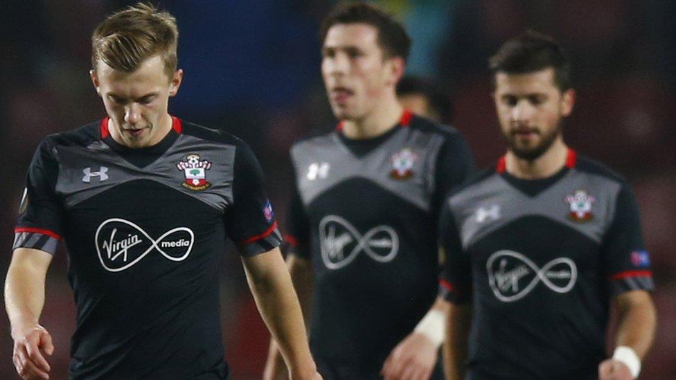 Southampton players react after falling behind to Sparta Prague