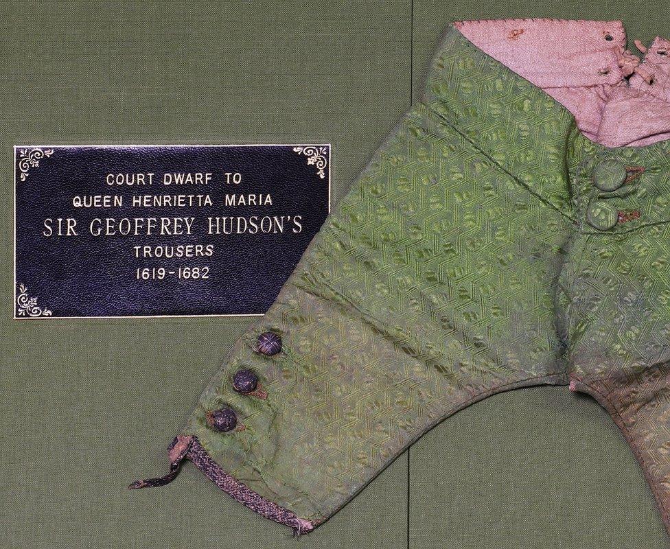 A pair of green silk brocaded trousers thought to have been worn by the 17th century court dwarf Sir Jeffrey Hudson sold for £9,570 at auction