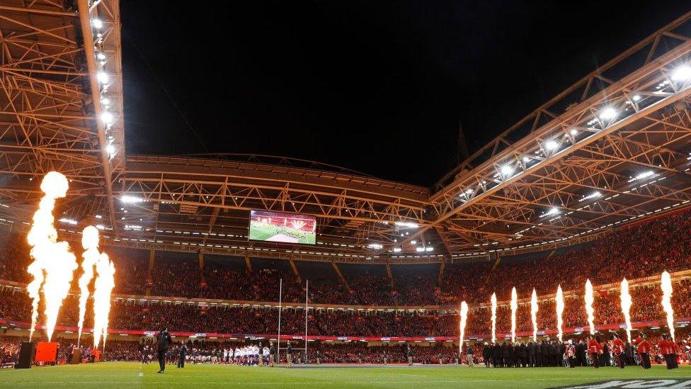 Fireworks inside Principality Stadium