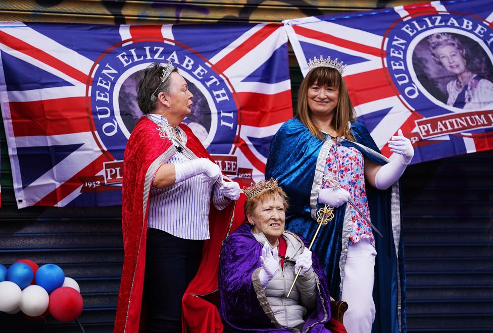 People attend a street party in Belfast city centre as celebrations continue on day two of the Platinum Jubilee celebrations