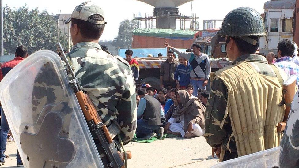 Protesters on the Bahadurgarh border in West Delhi