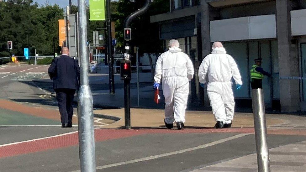 Forensics teams were on the scene on Sunday morning