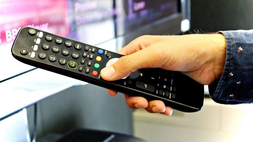 Person using television remote control