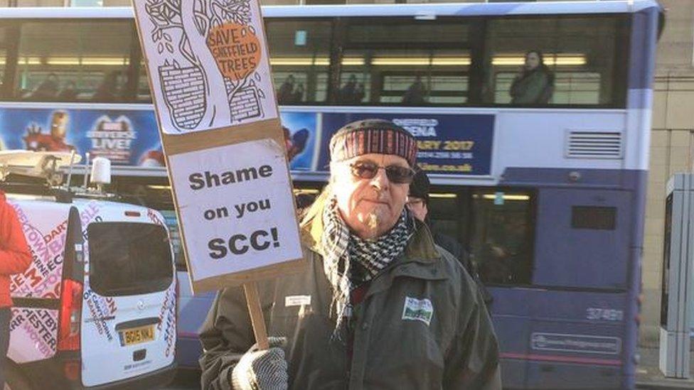 Protesters gathered outside Sheffield Town Hall in protest against the proposed felling of trees on Western Road